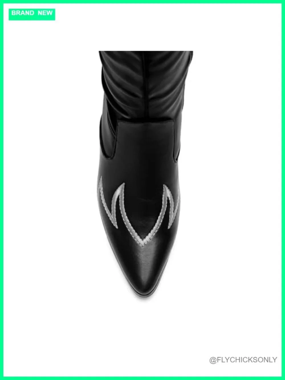 Over the Knee Boots with Chunky Heel, Pointed Toe, Slouchy Shaft, Embroidery,